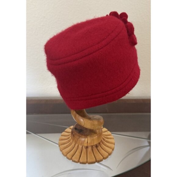 Adora Woman's Vintage Red 100% Wool Floral Hat One Size - Picture 2 of 10